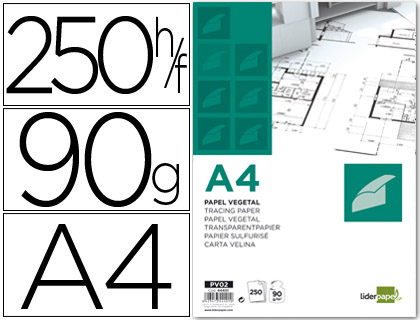 Papel dibujo Liderpapel vegetal A4 90g/m² vegetal